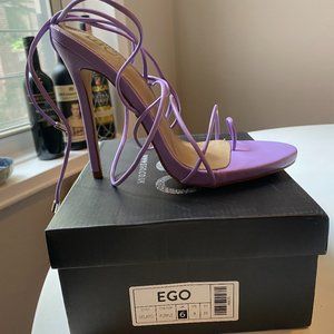 Lace Up Platform Heel In Purple Faux Leather